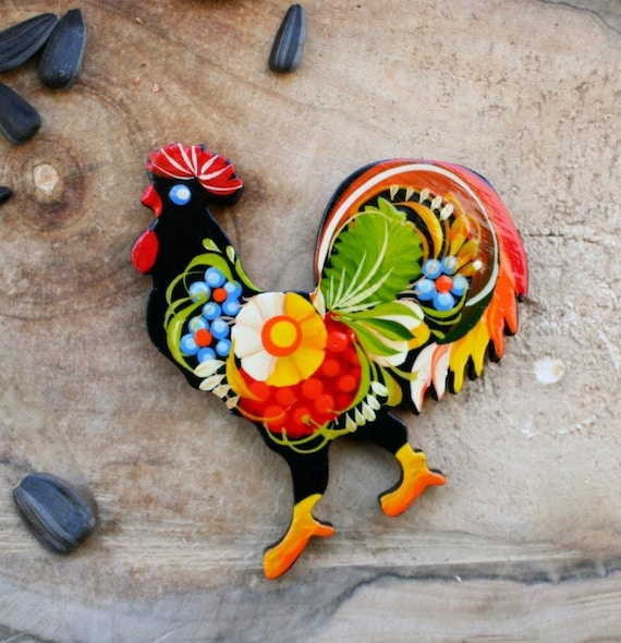 Aimant de réfrigérateur coq beaux aimants animaux en bois petits cadeaux de  Pâques peints à la main petits aimants de figures de coq peinture  Petrykivka -  France