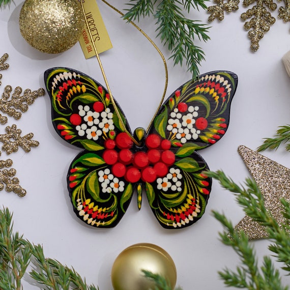 Christmas Ornaments Butterfly Wooden Hand Painted Christmas Tree