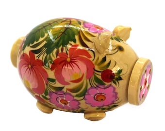 Piggi funny salt shaker, wooden pig souvenir, lucky pig