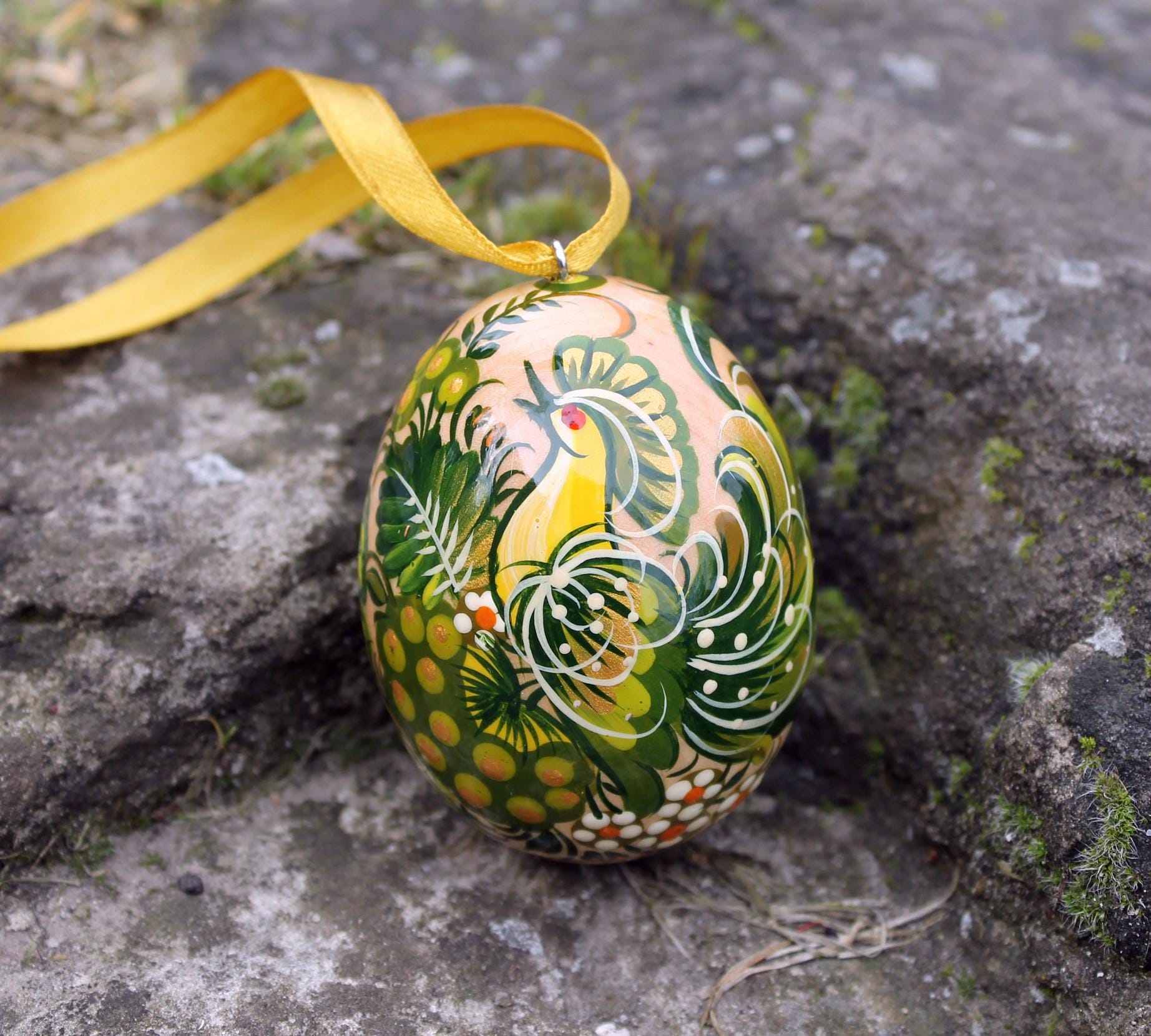 Hand Painted Wooden Easter Egg "flowers Und Bird", Ukrainian Pysanka - Etsy