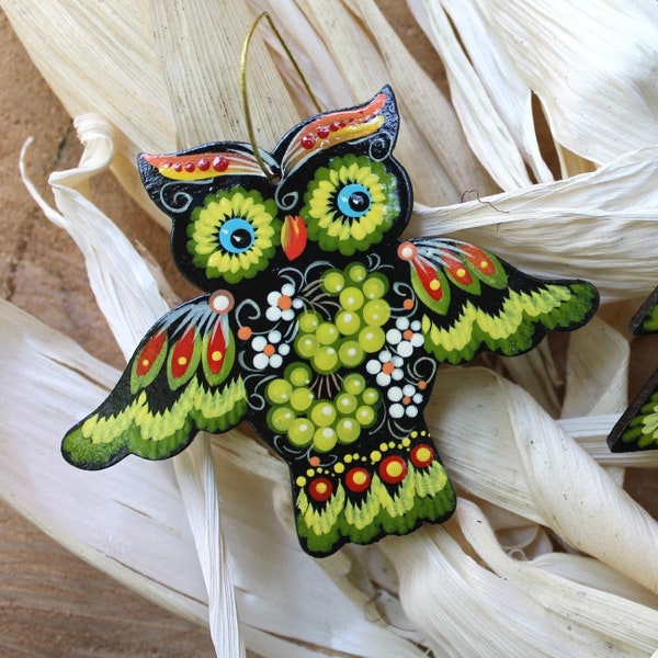 Christmas ornaments owl - hand painted hanging ornament Owl, wooden christmas decorations animals, handcrafted artisan ukrainian ornaments
