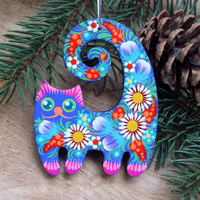 Christmas Ornaments Black Cat Handmade Wooden Christmas Tree Etsy