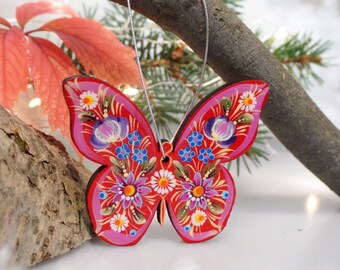 Schmetterling Dekoration zum Aufhängen Vogel Anhänger Ukrainischer Handbemalter Christbaumschmuck Frühling Sommer Dekoration Holz handbemalt