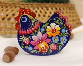 Pretty chicken fridge magnet - animal wooden magnets figures - pretty chicken magnets -small easter gifts nice roosters magnets hand painted