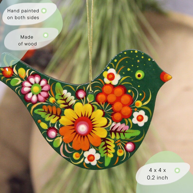 Bird Christmas Ornaments Wooden and Hand Painted in Ukrainian Etsy