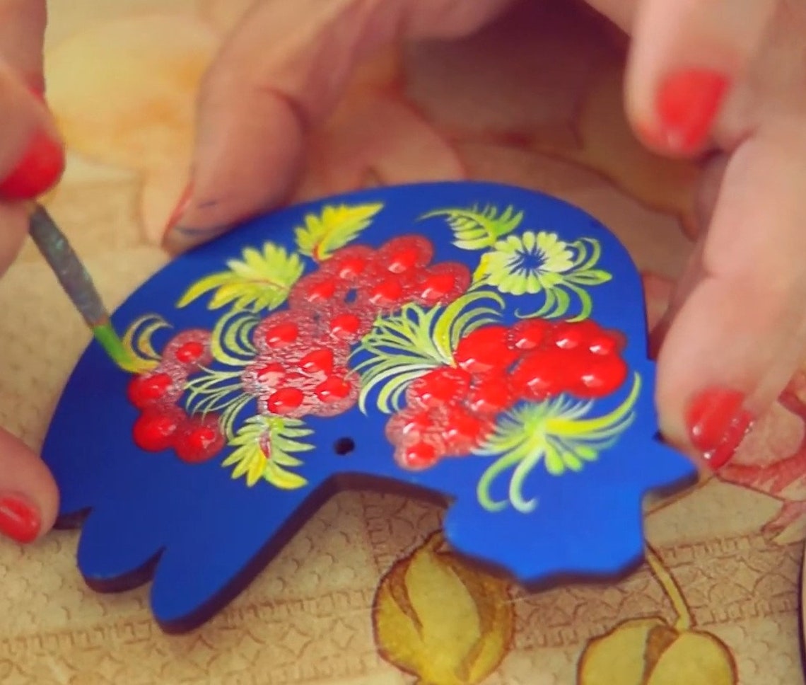 Hand Painted Wooden Chicken original Wooden Easter Ornaments Etsy