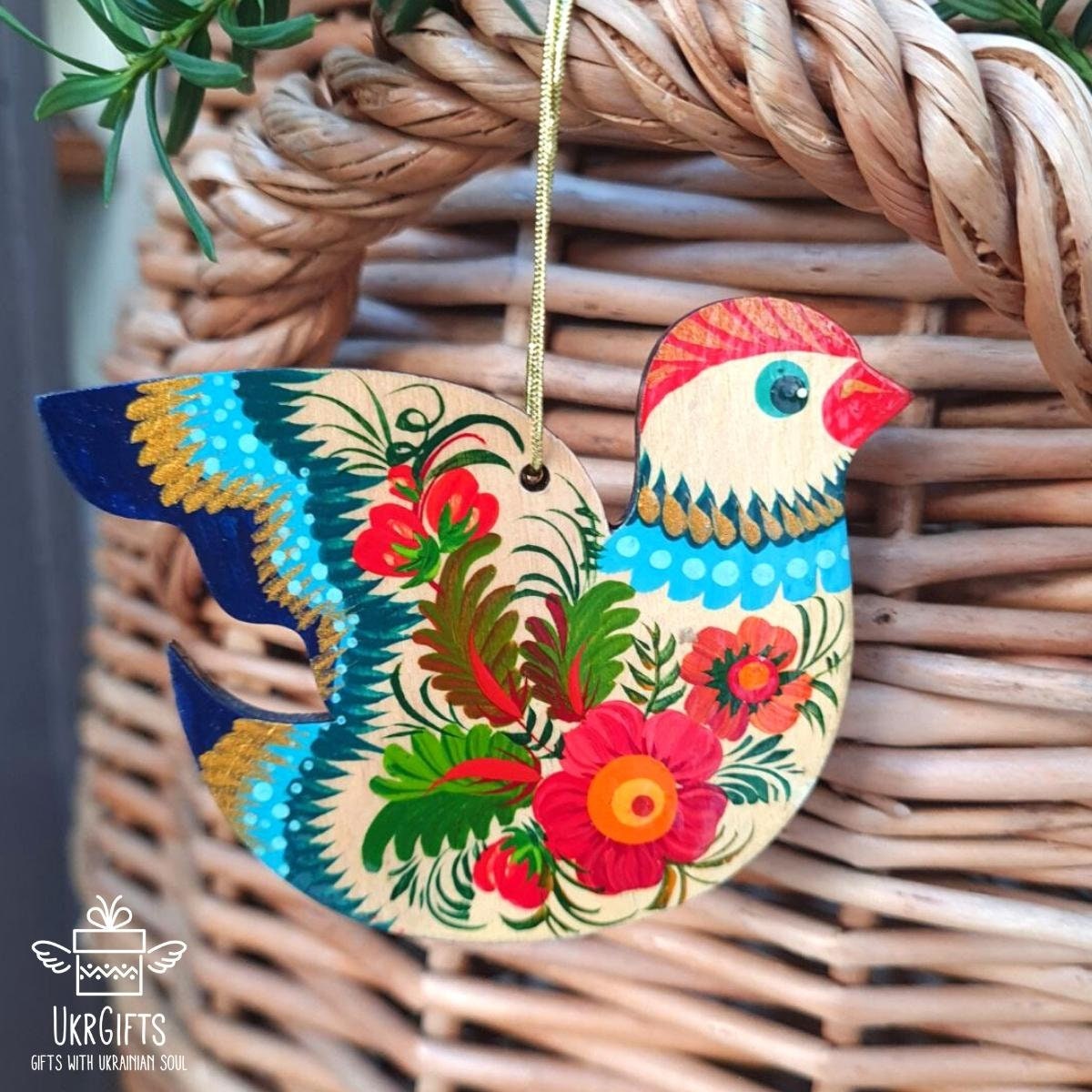 Ukrainian Christmas Ornaments Bird Wooden Traditional Painted Etsy