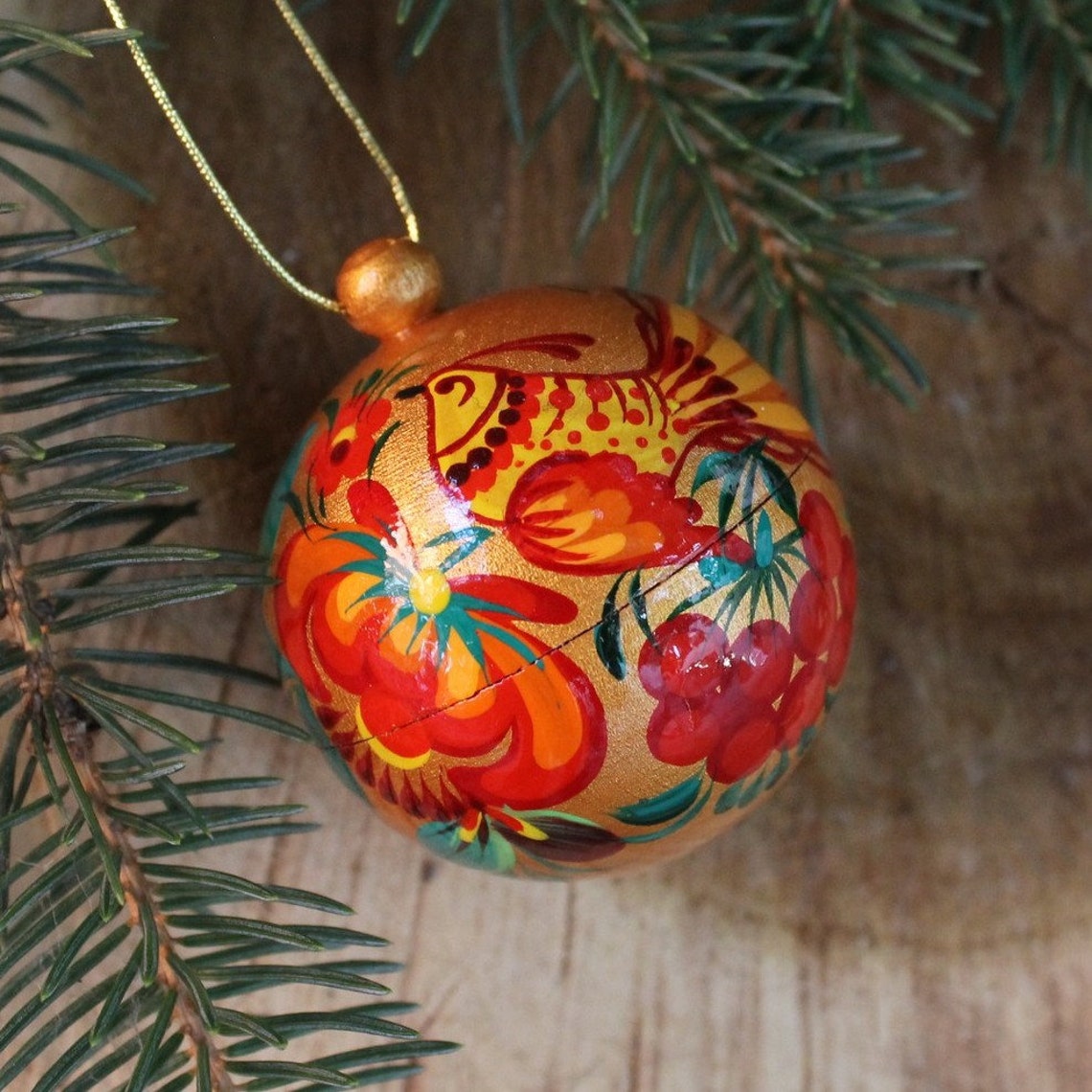 Nostalgische Weihnachtskugeln handbemalt aus Holz mit Vogel Etsy