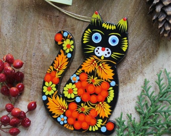 Cat wooden Christmas ornaments hand made, christmas tree decoration, wooden christmas Cat decorations, unique handcrafted ornament Kitty Cat