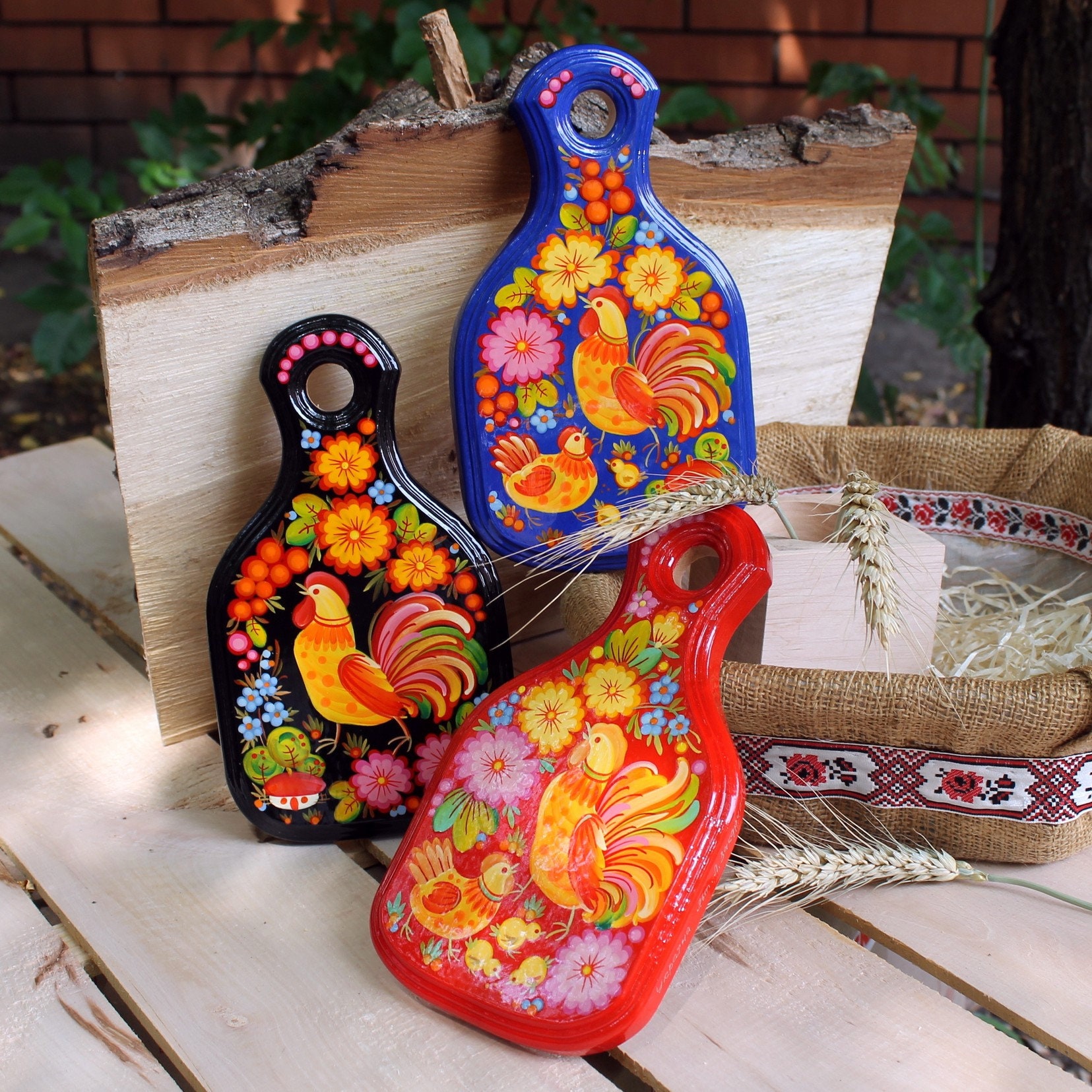 Wooden Decorative Kitchen Board With Petrykivka Painting Hand