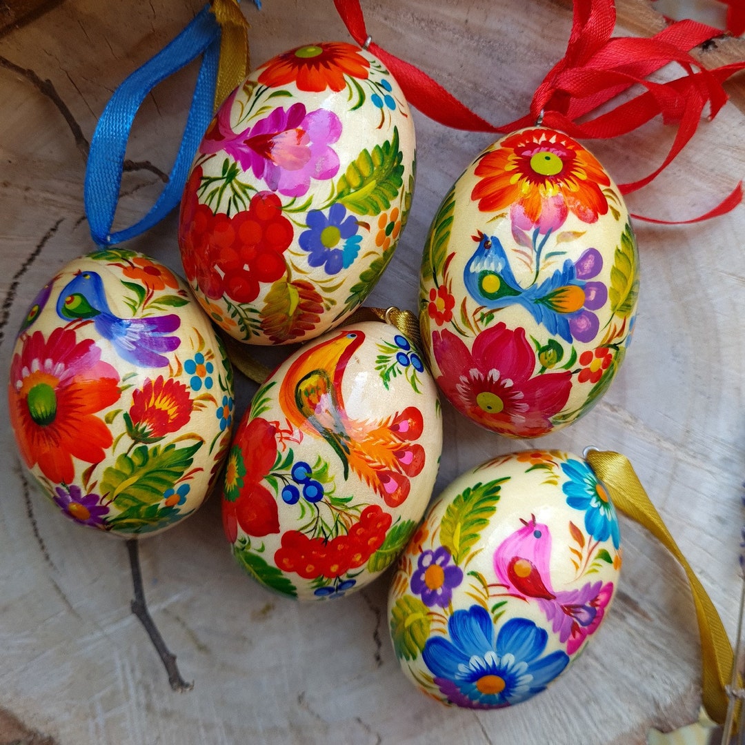 Hand Painted Wooden Eggs Set, Easter Decorations Hand Made, Ukrainian ...