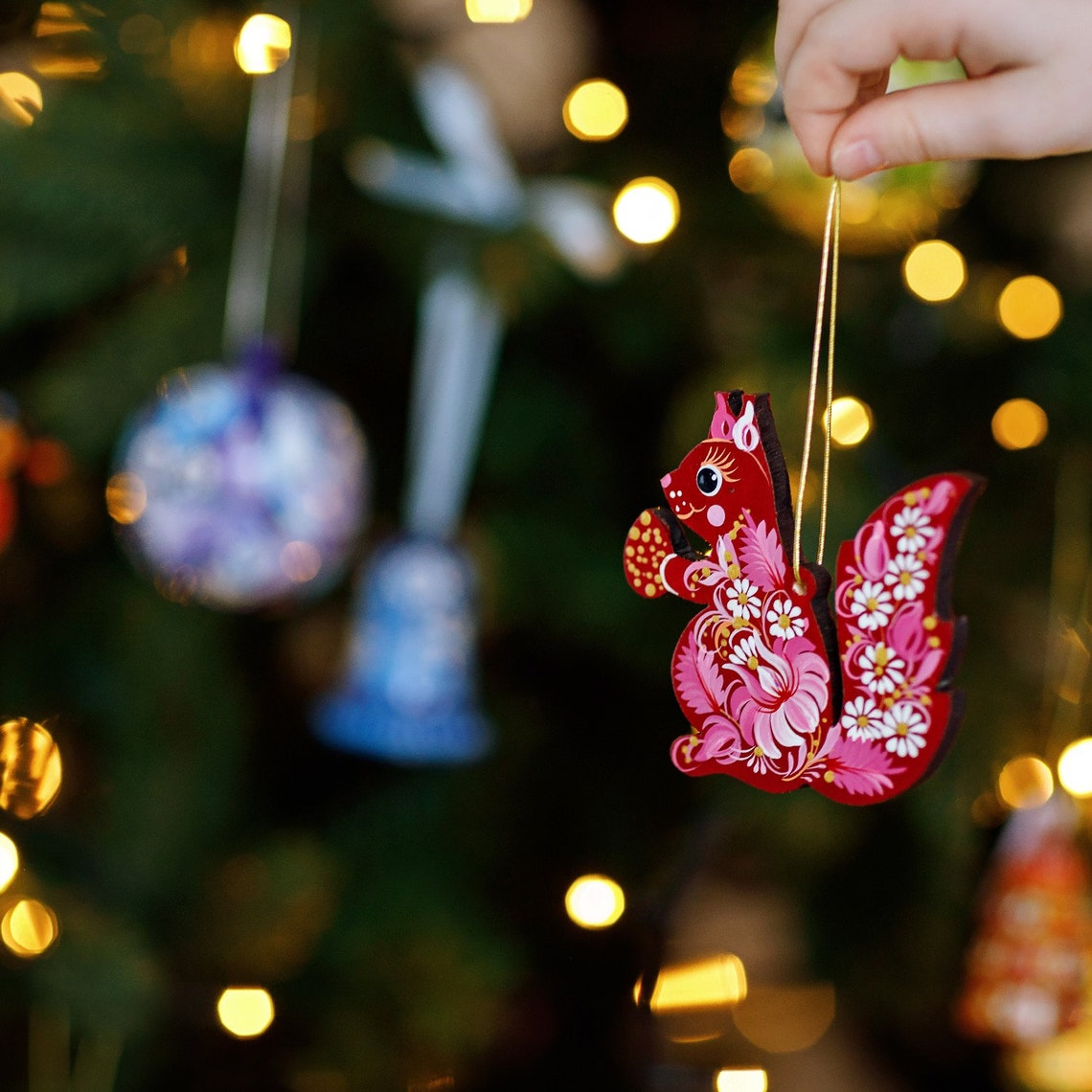 Animal Christmas ornaments Squirrel and rabbit hand painted | Etsy