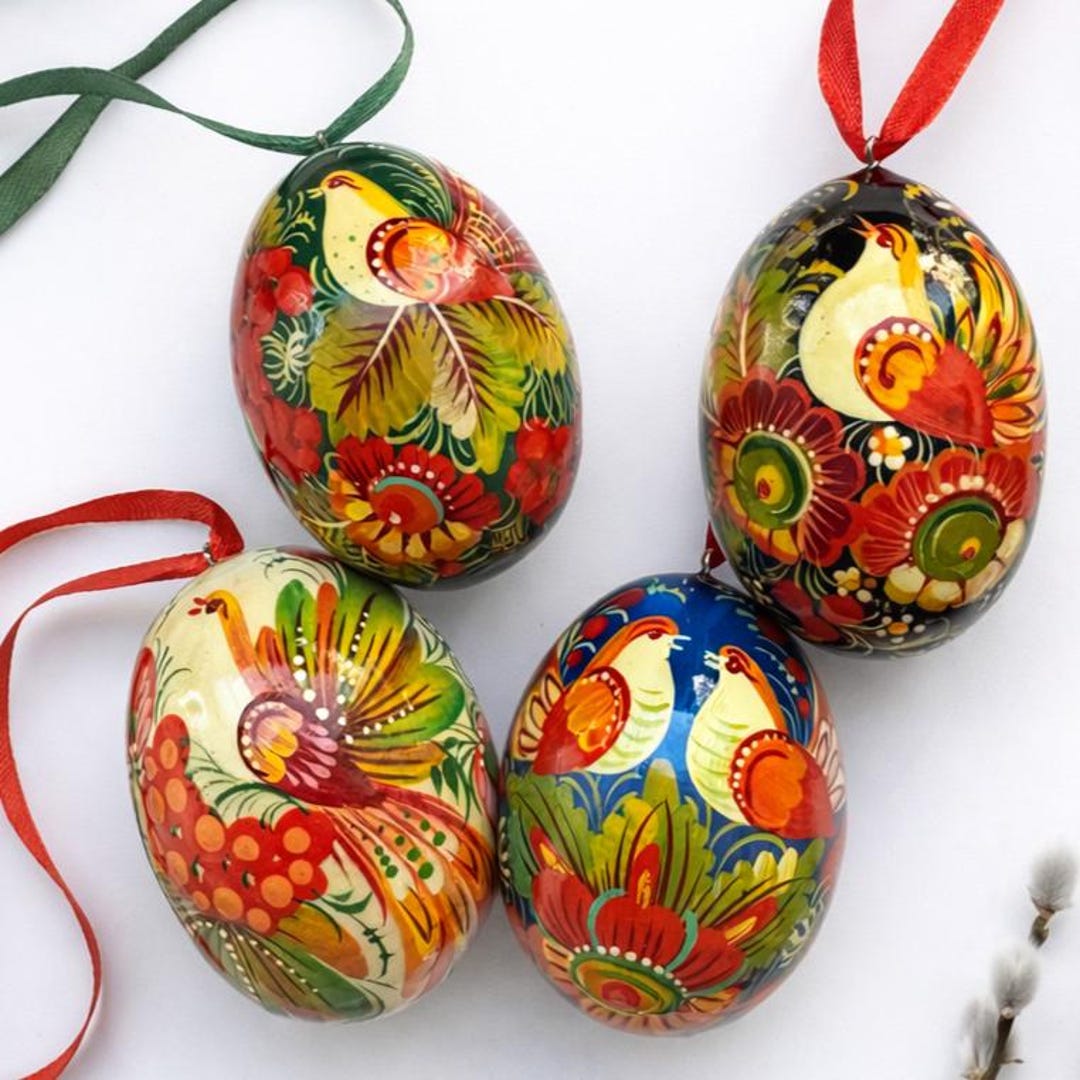 Hand Painted Wooden Eggs Set, Easter Decorations Hand Made, Ukrainian ...