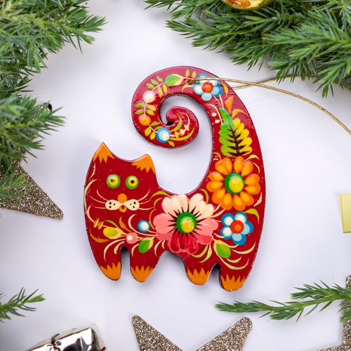 Christmas Ornaments Black Cat Handmade Wooden Christmas Tree Etsy