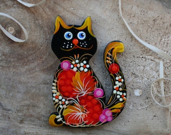 Funny Cat fridge magnet - animal wooden magnets figures - Cat Collector Gifts -small catslovers gifts -nice kitty cat magnets hand painted