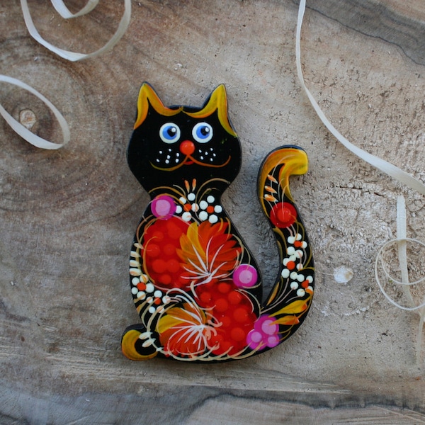 Funny Cat fridge magnet - animal wooden magnets figures - Cat Collector Gifts -small catslovers gifts -nice kitty cat magnets hand painted