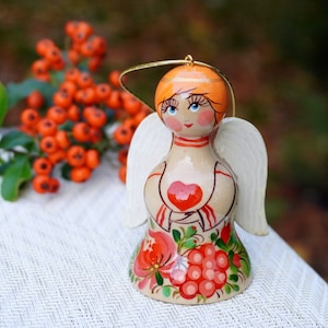 Exclusive made Christmas angel bell ornaments, decorative bell hand painted, original ukrainian Christmas ornament pretty angel of wooden