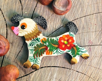 Dog fridge magnet - animal wooden magnets figures - pretty doggi magnets -small pet lovers gifts nice dogs magnets hand painted