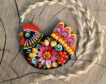 Chicken fridge magnet - animal wooden magnets figures - pretty chicken magnets -small easter gifts nice roosters magnets hand painted
