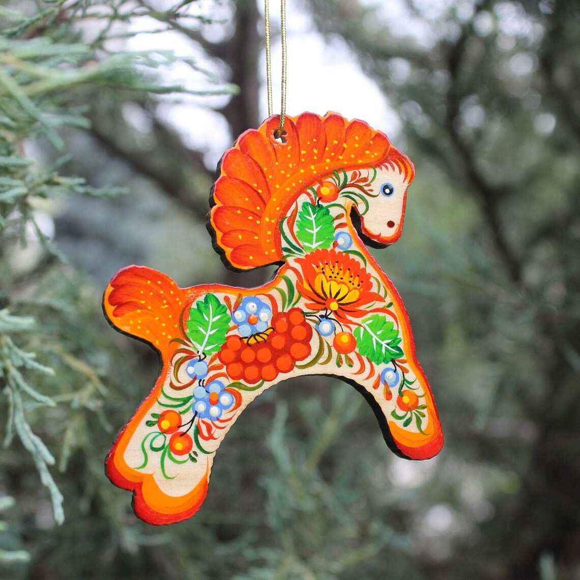 Wooden Christmas Ornaments Horse Hand Painted Christmas Tree Etsy