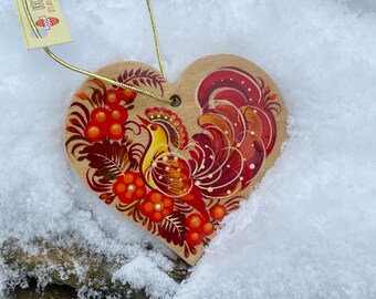 Heart ornament Wooden - Ukrainian hand painted Easter and Christmas decorations Heart Shaped decoration and gifts, Petrykivka painting