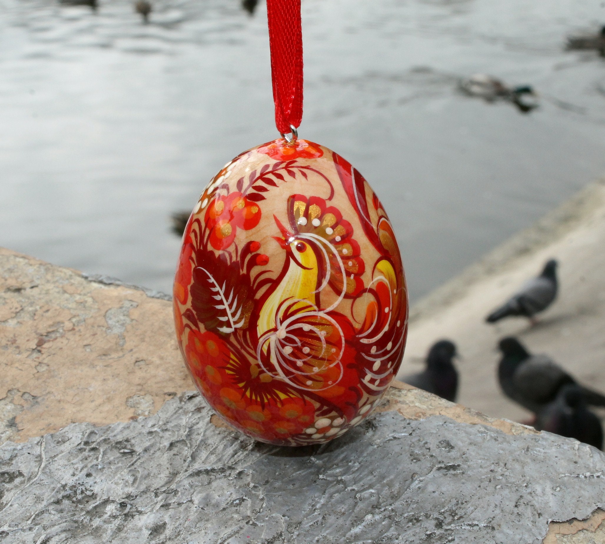 Hand Painted Wooden Easter Egg "flowers Und Bird", Ukrainian Pysanka - Etsy