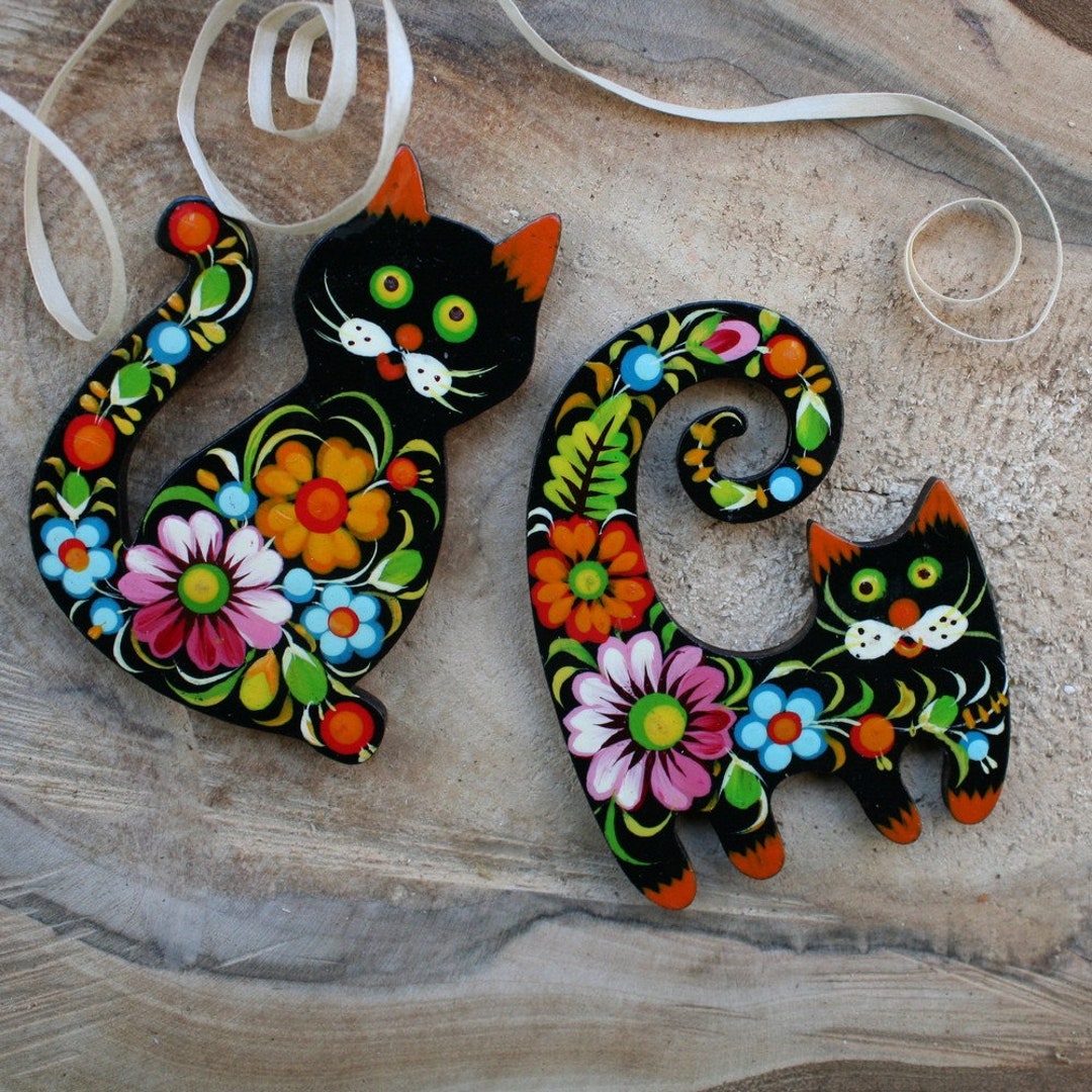 Black Cats Fridge Magnets Set - Animal Wooden Magnets Figures - Cat ...