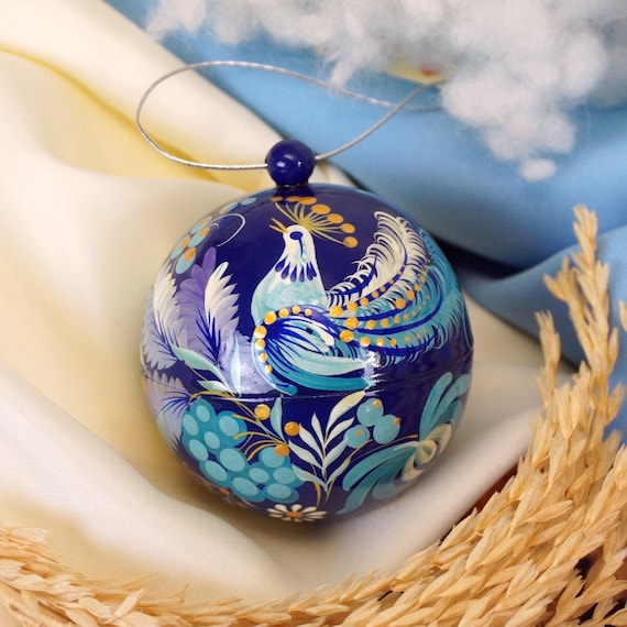 Einzigartige Weihnachtskugeln handbemalt mit Vogel - aus Holz - leicht, öffenbar, befüllbar - besondere Weihnachtsbaumkugeln, Kunsthandwerk