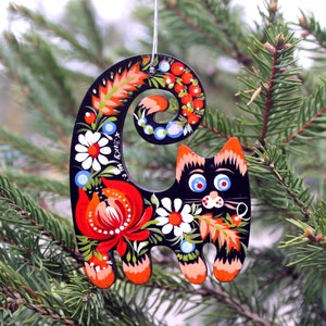 手描きのクリスマス飾り 猫 木製ツリー飾り 動物限定 クリスマス飾り ツリーペンダント カラフル 珍しい クリスマスツリー飾り