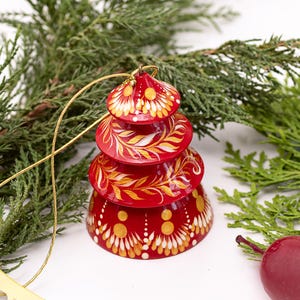Christmas bell hand painted christmas ornaments, handcrafted christmas tree decorations, wooden bell shaped as Christmas tree, Petrykivka