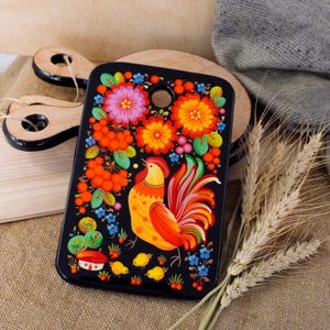 Painted Cutting Board Wooden Decorative Kitchen Board with Petrykivka Painting Rustic Decoration Unique Ukrainian folk art Gifts Rural Decor