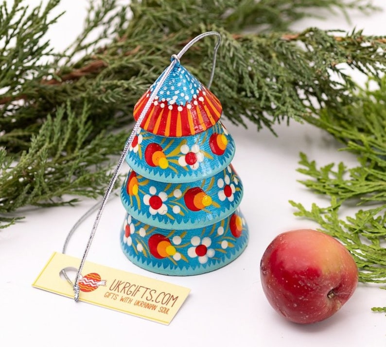 Cloches de Noël originales en bois sapins, décorations de Noël spéciales, cloches originales faites à la main, artisanat Bleu
