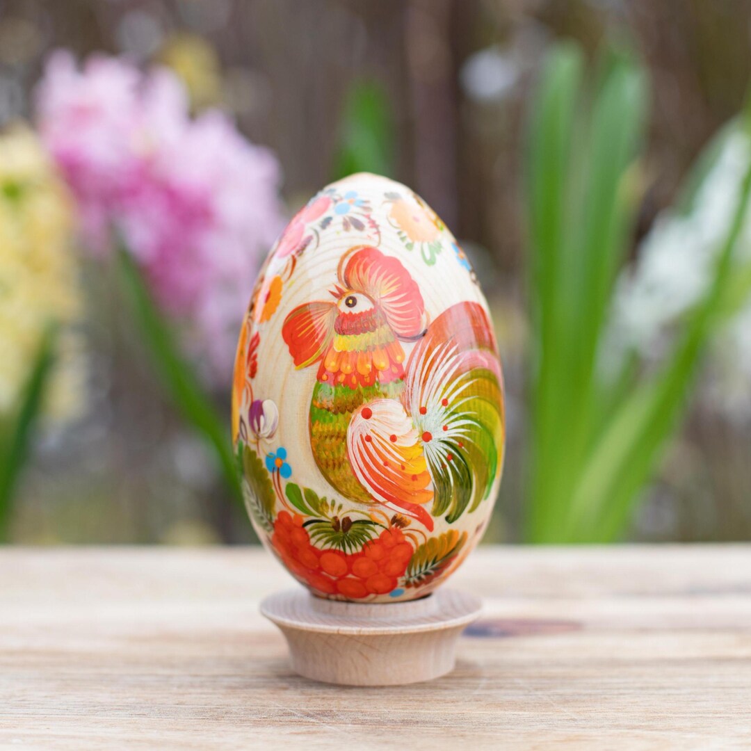 Large Hand-painted Wooden Easter Egg Pysanka on Stand Ukrainian Eggs ...