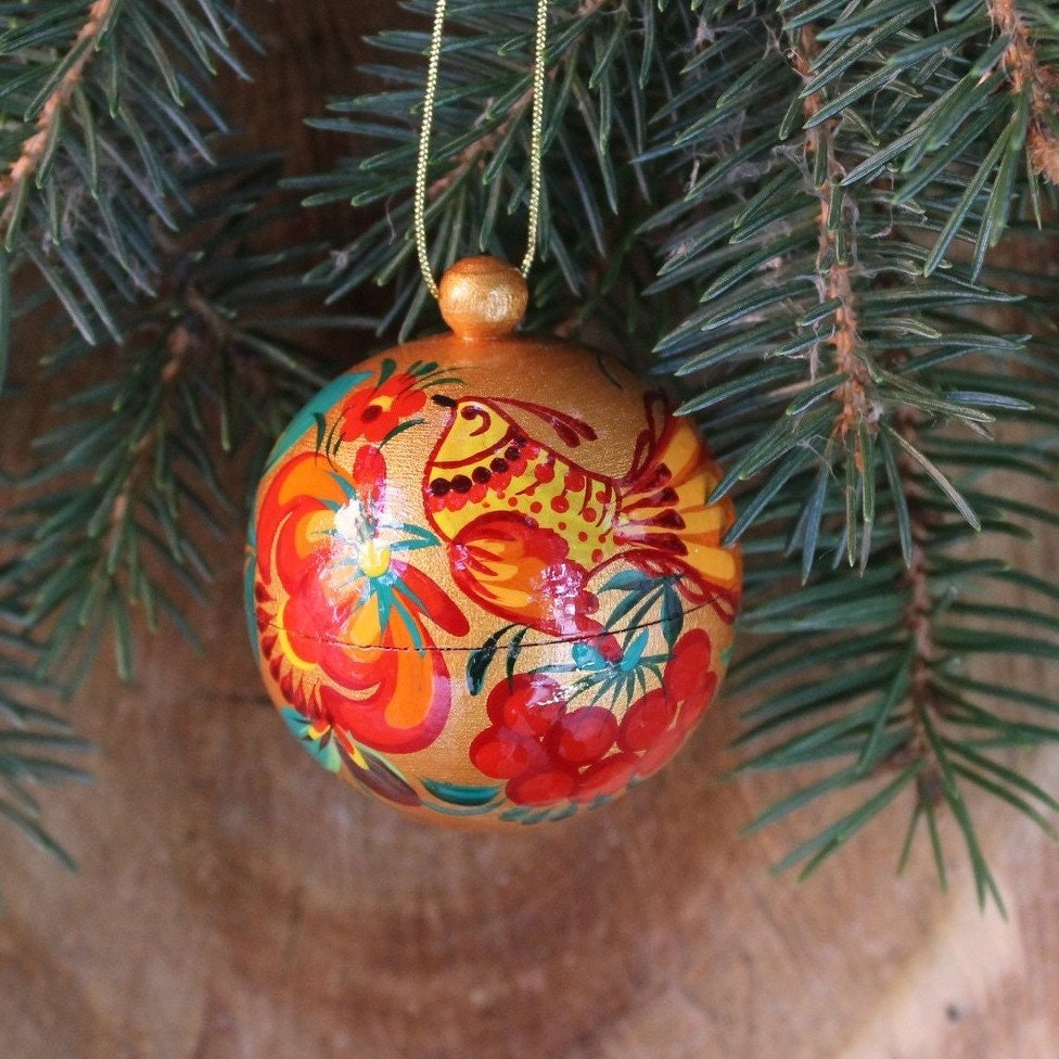 Nostalgische Weihnachtskugeln handbemalt aus Holz mit Vogel Etsy