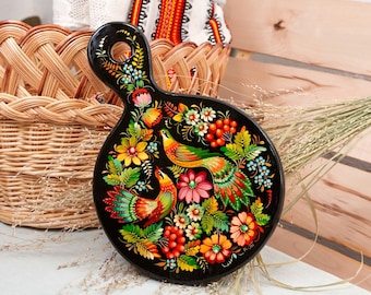 Hand painted cutting board Wooden Decorative kitchen board with Petrykivka painting Decoration Unique Ukrainian folk art Gifts