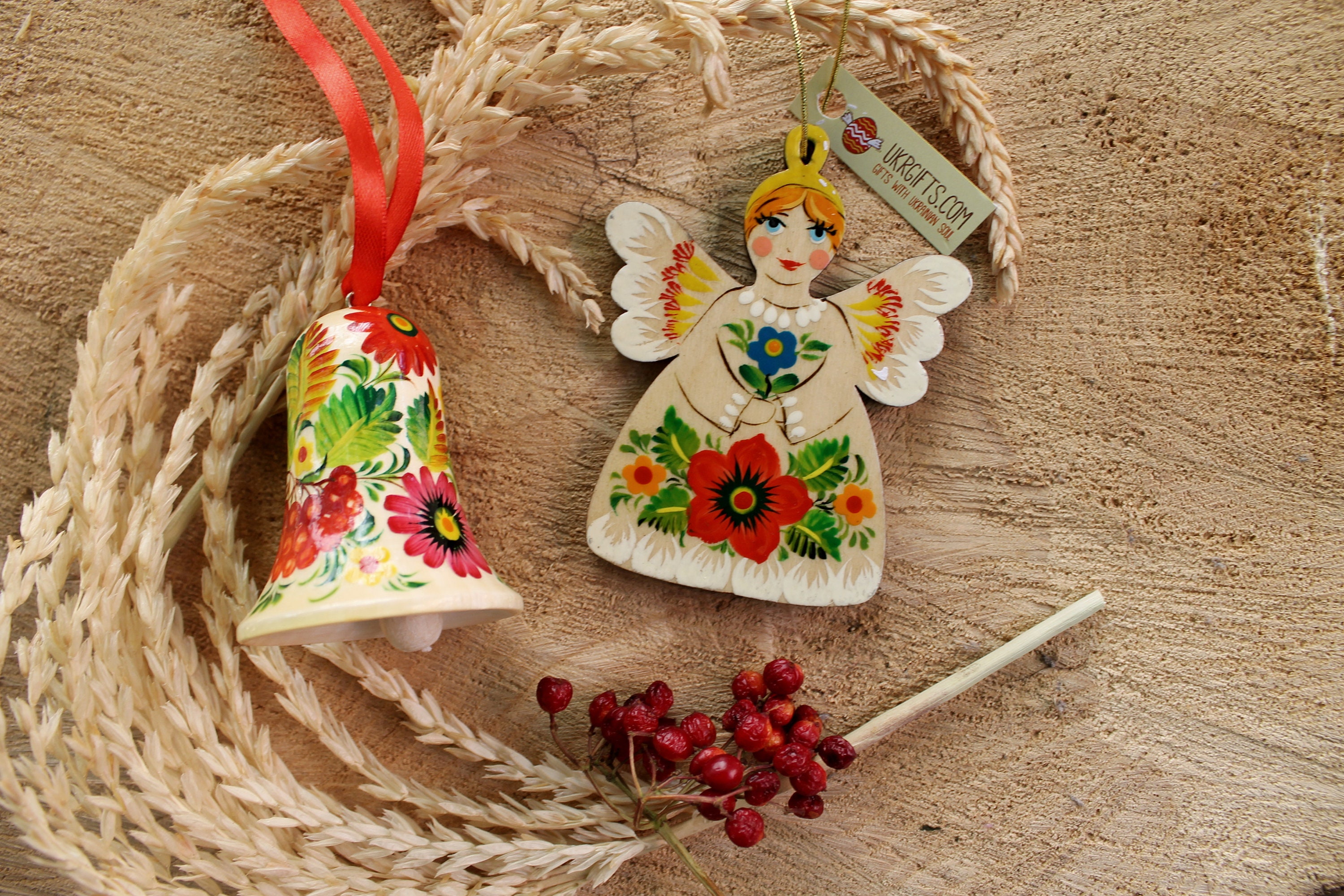 Wooden Christmas Ornaments, Set (christmas Angel and Christmas