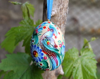 Handbemaltes Osterei Holz handgefertigte Ostereier mit Hahn-Motifs ukrainisches traditionelles Kunsthandwerk-Petrykiwka- Ukrainische PYSANKA