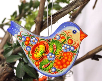 Bird Christmas ornament hand painted wooden birds Christmas decoration, traditional Ukrainian Petrykivka painting from Ukrainian shop
