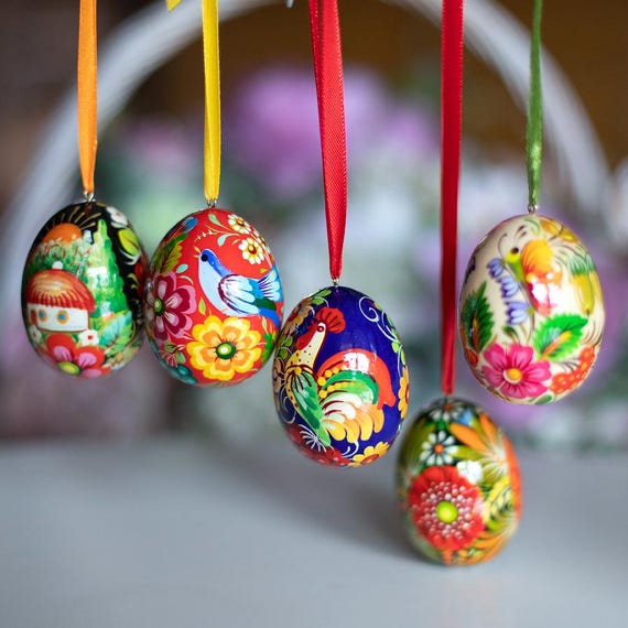 12 Uova Di Pasqua Decorative In Plastica Multicolore Con Nastri - Decorazioni Per Albero E Cestino Pasquale