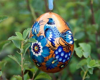 Hand painted Easter egg- Ukrainian easter eggs – pysanka-Eggs with Petrykivka painting-handcrafted Ukrainian egg with flowers patterns, gold