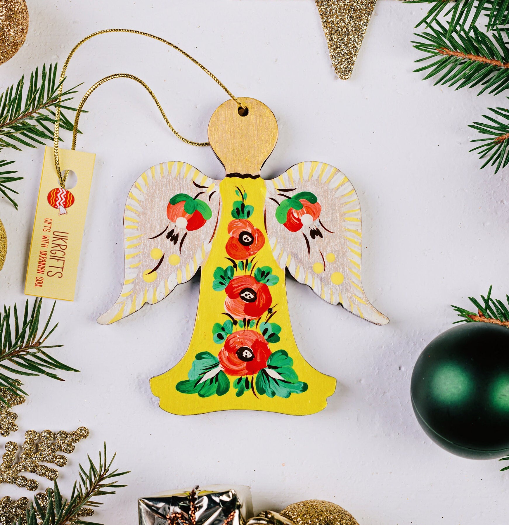 芸術品！天使 の翼 イタリア アンティークステンドグラス 流木アート クリスマス 天使のクリスマスツリーの飾り、木製の手描きのウクライナの