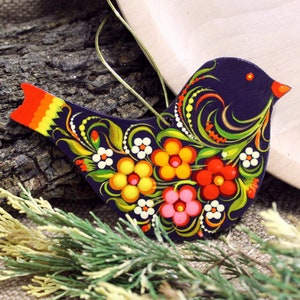 Bird Christmas ornaments - original hand painted birds decorations Christmas tree bird wooden, traditional Ukrainian artisanal Petrykivka