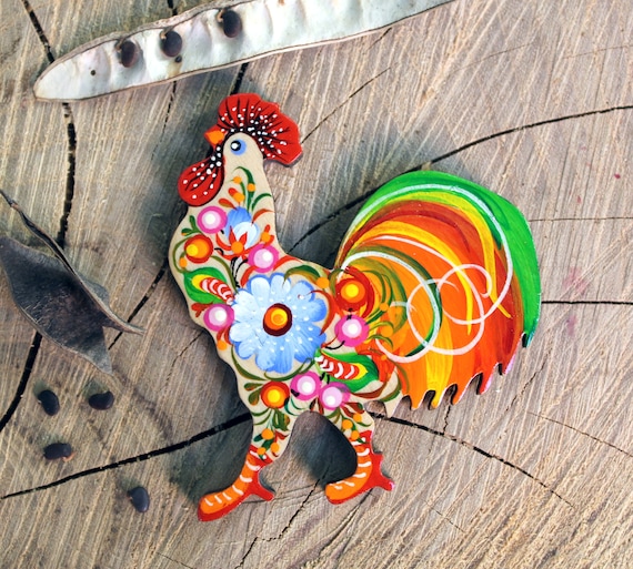 Calamita da frigorifero gallo bellissimi magneti animali piccoli regali  pasquali in legno dipinti a mano piccoli galli magneti artigianato ucraino  -  Italia