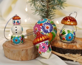 TOPBATHY 160 Perline In Legno Per Albero Di Natale - Forma Di Pupazzo Di Neve E Rosse - 3