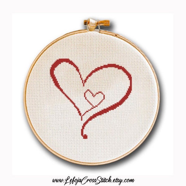 Two Hearts Cross Stitch Pattern, Modern Easy Cross Stitch Pattern, Counted Pattern, Valentine Gift, Home Decor, Instant PDF Download