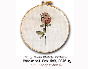 Rose Bud Botanic Minimal Easy Cross Stitch Pattern, One Line Drawing Boho Modern Counted Stitch, Embroidery, Instant PDF Download Wall Art