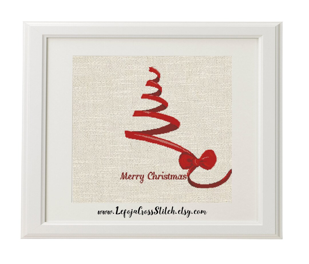 Christmas Red Ribbon Tree Cross Stitch Pattern, Modern Cross Stitch by ...