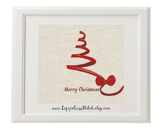 Christmas Red Ribbon Tree Cross Stitch Pattern, Modern Cross Stitch by LEFOJA, Christmas wall art home decoration, instant digital download