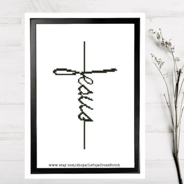 Jesus Sign Signature Modern Cross Stitch Christian Faith Pattern von LeFOJA Kreuzstichmuster Instant PDF Download, religiöses Geschenk