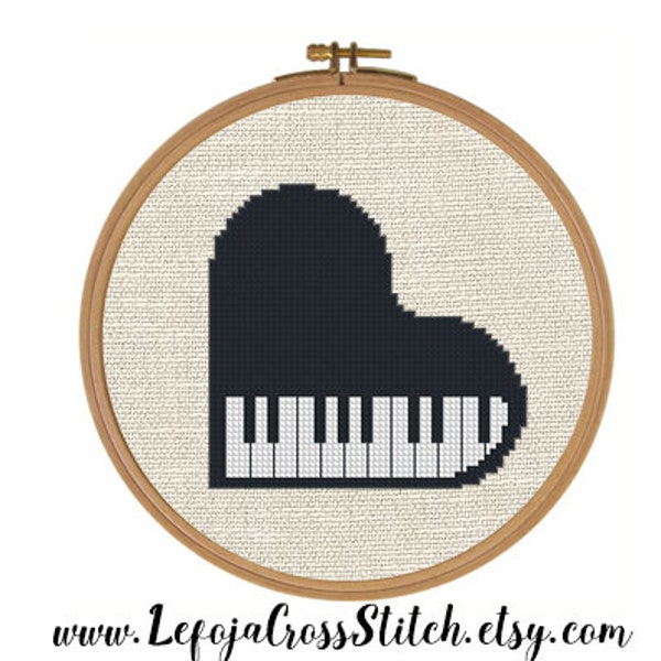 Piano Heart Easy Cross Stitch Pattern, Modern Cross Stitch by LEFOJA, Music room wall art, instant digital download, needlepoint pattern